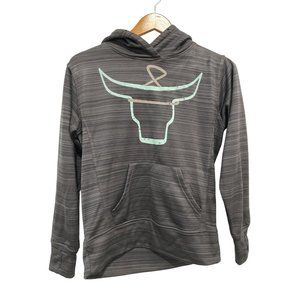 J. America Bull Steer Roping Head Pullover Hoodie Womens S Stripe Gray Polyester